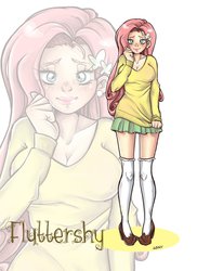 Size: 1024x1409 | Tagged: dead source, safe, artist:ladyagny, fluttershy, human, g4, female, humanized, solo, zoom layer