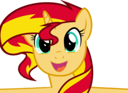 Size: 600x440 | Tagged: safe, artist:comfydove, sunset shimmer, pony, unicorn, g4, cute, female, happy, hug, looking at you, shimmerbetes, simple background, smiling, solo, transparent background, vector