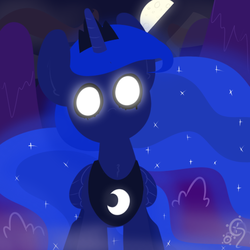 Size: 512x512 | Tagged: dead source, safe, artist:zacproductions, princess luna, alicorn, pony, g4, creepy, female, glowing eyes, looking at you, moon, night, solo, white eyes