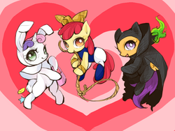 Size: 800x600 | Tagged: safe, artist:wan, apple bloom, scootaloo, sweetie belle, g4, clothes, costume, cutie mark crusaders, harmony bunny, liberty belle (powerpuff girls), mange, super zeroes, the powerpuff girls