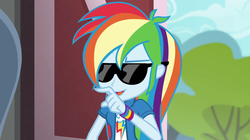 Size: 1280x715 | Tagged: safe, artist:m48patton, edit, screencap, rainbow dash, equestria girls, g4, female, solo, sunglasses