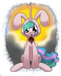 Size: 1360x1700 | Tagged: safe, artist:hoyeechun, princess celestia, g4, :p, bunny costume, bunny pajamas, cewestia, clothes, cute, cutelestia, female, filly, solo