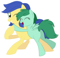 Size: 1024x983 | Tagged: safe, artist:cloud-shaper, oc, oc only, oc:melody star, oc:wineberry, pegasus, pony, hug, parent:oc:north star, parent:oc:wineberry, parents:winestar