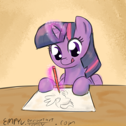 Size: 1000x1000 | Tagged: safe, artist:empyu, twilight sparkle, alicorn, pony, g4, drawing, female, mare, ponies drawing ponies, solo, tongue out, twilight sparkle (alicorn)