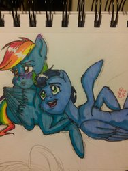 Size: 1024x1365 | Tagged: safe, artist:paris-the-platypus, rainbow dash, soarin', g4, female, male, ship:soarindash, shipping, straight, traditional art