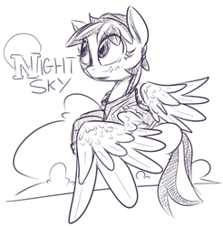 Size: 500x508 | Tagged: safe, artist:inlucidreverie, oc, oc only, oc:night sky, monochrome, sketch, solo