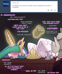 Size: 1400x1670 | Tagged: safe, artist:dracojayproduct, princess celestia, oc, oc:reginald whitmane, ask the lie cast, g4, blushing, drool, drunk, drunklestia, glass, levitation, magic, open mouth, telekinesis