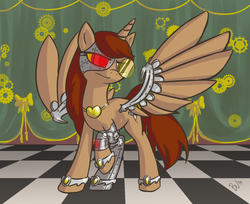 Size: 899x733 | Tagged: safe, artist:cactusmaestro, oc, oc only, cyborg, pegasus, pony, amputee, prosthetic limb, prosthetics, solo, steampunk