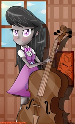 Size: 800x1324 | Tagged: safe, artist:vixelzf, octavia melody, equestria girls, g4, blushing, cello, female, musical instrument, solo