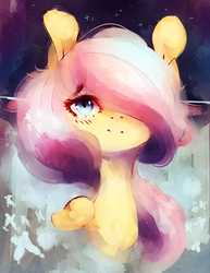 Size: 1024x1325 | Tagged: dead source, safe, artist:inkytophat, fluttershy, pegasus, pony, g4, female, hair over one eye, portrait, solo