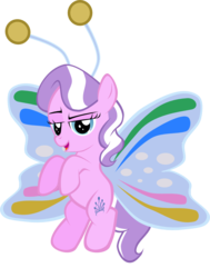 Size: 800x1060 | Tagged: safe, artist:magerblutooth, diamond tiara, flutter pony, g4, antennae, bedroom eyes, butterfly wings, female, missing accessory, simple background, smug, solo, transparent background, vector