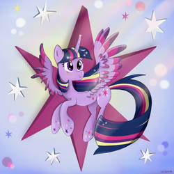 Size: 1400x1400 | Tagged: safe, artist:milanoss, twilight sparkle, alicorn, pony, g4, female, flying, mare, rainbow power, solo, twilight sparkle (alicorn)