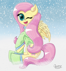 Size: 1200x1300 | Tagged: safe, artist:serenawatchmen, fluttershy, g4, bottomless, clothes, female, partial nudity, snow, snowfall, solo, sweatershy