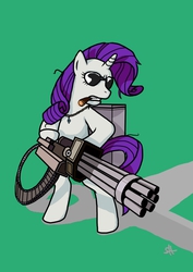 Size: 628x888 | Tagged: safe, artist:sorcerushorserus, rarity, g4, ammo pack, badass, cigar, hoof hold, las plagas, majini, minigun, necklace, resident evil, resident evil 5, sunglasses