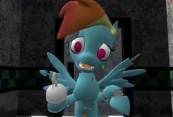 Size: 689x467 | Tagged: safe, rainbow dash, pony, robot, robot pony, five nights at aj's, g4, 3d, animatronic, applefreddy fazjack's pizzeria, cute, female, five nights at aj's 2, five nights at freddy's, foxy dash, looking at you, pirate, solo