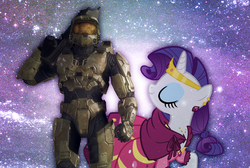 Size: 1123x753 | Tagged: safe, rarity, g4, clothes, crossover, dress, halo (series), master chief