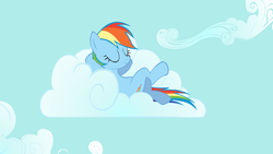 Size: 1920x1080 | Tagged: safe, artist:shelltoon, rainbow dash, pegasus, pony, g4, artifact, backwards cutie mark, cloud, cloudy, cutie mark, eyes closed, female, hooves, hooves behind head, lying on a cloud, mare, on a cloud, on back, show accurate, solo, wallpaper, wings