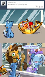 Size: 1280x2190 | Tagged: safe, artist:grandpalove, cheese sandwich, trixie, cat, ask trixie and cheese, g4, comic, cute, derp, diacheeses, diatrixes, species swap, trixie is not amused, tumblr, unamused, underhoof