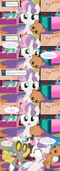 Size: 1280x3600 | Tagged: dead source, safe, artist:jan, discord, sweetie belle, draconequus, unicorn, ask the crusaders, g4, comic, duo, duo male and female, female, filly, foal, horn, male, teddy bear, tumblr