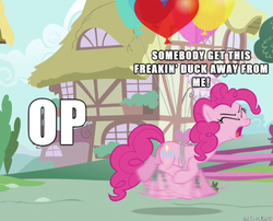 Size: 610x493 | Tagged: safe, screencap, pinkie pie, g4, homestar runner, image macro, meme, op, op is a duck, strong bad