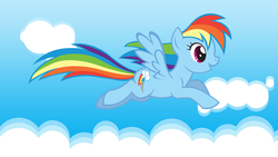 Size: 1600x900 | Tagged: safe, artist:ikillyou121, edit, rainbow dash, pegasus, pony, g4, backwards cutie mark, cloud, cloudy, day, female, flying, mare, sky, solo, wallpaper