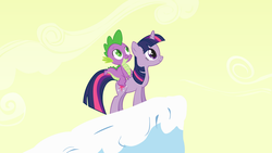 Size: 1600x900 | Tagged: safe, artist:shelltoon, spike, twilight sparkle, dragon, pony, unicorn, g4, winter wrap up, dragons riding ponies, duo, female, male, mare, riding, snow, vector, wallpaper