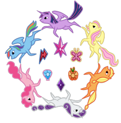 Size: 2250x2300 | Tagged: safe, artist:agnessangel, applejack, fluttershy, pinkie pie, rainbow dash, rarity, twilight sparkle, alicorn, earth pony, pegasus, pony, unicorn, g4, elements of harmony, female, flag, high res, mane six, mare, simple background, transparent background, twilight sparkle (alicorn)