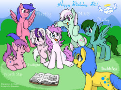 Size: 1280x947 | Tagged: safe, artist:blayaden, bubbles (g1), firefly, medley, minty, north star (g1), twilight, g1, g3, book