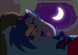 Size: 3510x2451 | Tagged: safe, artist:lightdegel, twilight sparkle, pony, g4, chaos in equestria, commission, crossover, crossover shipping, fanfic, fanfic art, high res, interspecies, kissing, male, moon, shipping, sonic the hedgehog, sonic the hedgehog (series), twisonic