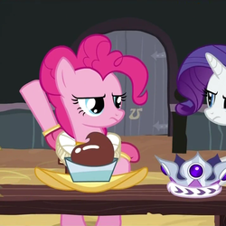 Size: 714x714 | Tagged: safe, screencap, chancellor puddinghead, pinkie pie, princess platinum, rarity, g4, hearth's warming eve (episode), clothes, cosplay, costume