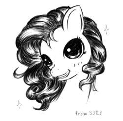 Size: 522x511 | Tagged: safe, artist:kunshomo, pinkie pie, g3, g4, too many pinkie pies, female, grayscale, monochrome, pinkie's silly face, pixiv, solo