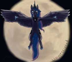 Size: 1400x1200 | Tagged: safe, artist:shaiza7, princess luna, g4, crying, female, moon, solo, spread wings