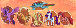 Size: 1600x600 | Tagged: safe, artist:shaiza7, applejack, fluttershy, pinkie pie, rainbow dash, rarity, twilight sparkle, alicorn, pony, g4, female, mane six, mare, twilight sparkle (alicorn)