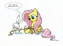 Size: 949x696 | Tagged: safe, artist:halfsparkle, angel bunny, fluttershy, g4, bondage, rope, rope bondage