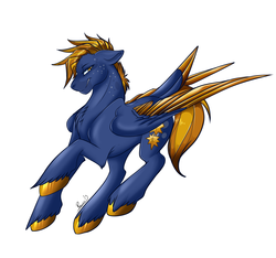 Size: 1989x1860 | Tagged: safe, artist:thelunarqueen, oc, oc only, pegasus, pony, blue, colored wings, colored wingtips, male, solo, spots, stallion, unshorn fetlocks