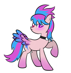 Size: 884x903 | Tagged: safe, artist:akakun, oc, oc only, oc:shiny dawn, pegasus, pony, blushing, collar, cute, heterochromia, necklace, tsundere