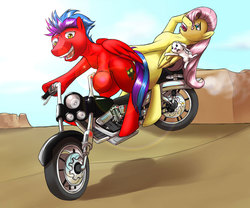 Size: 1037x864 | Tagged: safe, artist:tarenest, angel bunny, fluttershy, oc, g4, motorcycle