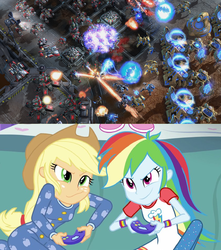 Size: 841x951 | Tagged: safe, applejack, rainbow dash, equestria girls, g4, applejack and rainbow dash playing, exploitable meme, meme, starcraft 2