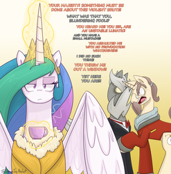 Size: 2849x2880 | Tagged: safe, artist:dracojayproduct, kibitz, princess celestia, oc, oc:reginald whitmane, g4, high res