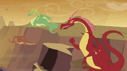 Size: 994x557 | Tagged: safe, screencap, basil, reginald, dragon, dragon quest, g4, background dragon, dragon lands, flying