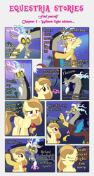 Size: 1923x3581 | Tagged: safe, artist:estories, discord, oc, oc:alice goldenfeather, draconequus, pegasus, pony, comic:find yourself, g4, blushing, comic