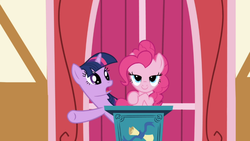 Size: 909x511 | Tagged: safe, screencap, pinkie pie, twilight sparkle, applebuck season, g4, lidded eyes