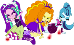 Size: 5890x3573 | Tagged: safe, artist:vaniaeditors, adagio dazzle, aria blaze, sonata dusk, equestria girls, g4, my little pony equestria girls: rainbow rocks, armpits, arms in the air, clothes, defeated, gem, good end, hands in the air, legs, pendant, raised arms, shattered gems, simple background, siren gem, skirt, sleeveless, the dazzlings, transparent background, trio, vector