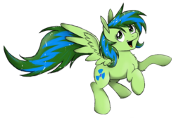 Size: 1663x1117 | Tagged: safe, artist:scienceisanart, oc, oc only, oc:wintergreen, pegasus, pony, fluffy, flying, looking at you, open mouth, simple background, smiling, solo, spread wings, transparent background