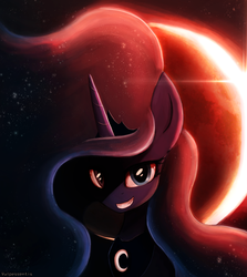 Size: 2315x2591 | Tagged: safe, artist:vulpessentia, princess luna, alicorn, pony, lunadoodle, g4, bust, female, high res, looking at you, mare, moon, portrait, solo
