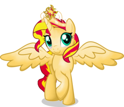 Size: 960x833 | Tagged: safe, artist:kim-auriel, sunset shimmer, alicorn, pony, g4, alicornified, crown, element of magic, female, race swap, shimmercorn, simple background, solo, transparent background