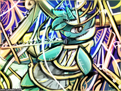 Size: 960x720 | Tagged: safe, artist:lumineko, lyra heartstrings, g4, 30 minute art challenge, abstract, female, looking at you, lyre, solo, wink