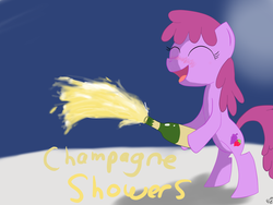 Size: 1400x1050 | Tagged: safe, artist:theprojecteco, berry punch, berryshine, earth pony, pony, g4, alcohol, bipedal, bottle, champagne, eyes closed, female, solo, wine