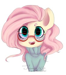Size: 866x982 | Tagged: safe, artist:yukomaussi, fluttershy, g4, clothes, female, glasses, solo, sweater, sweatershy, thick eyebrows