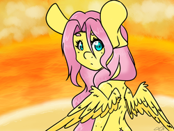 Size: 800x600 | Tagged: safe, artist:taligintou, fluttershy, anthro, g4, female, looking back, solo